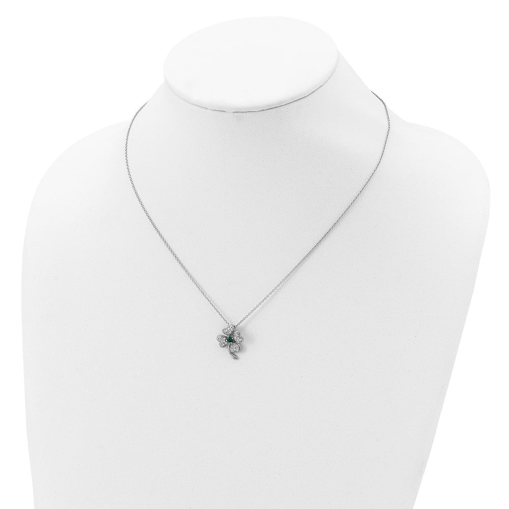 Cheryl M Sterling Silver Rhodium-plated Brilliant-cut Green Glass and Brilliant-cut White CZ Four Leaf Clover 18 Inch Necklace 18 Inches