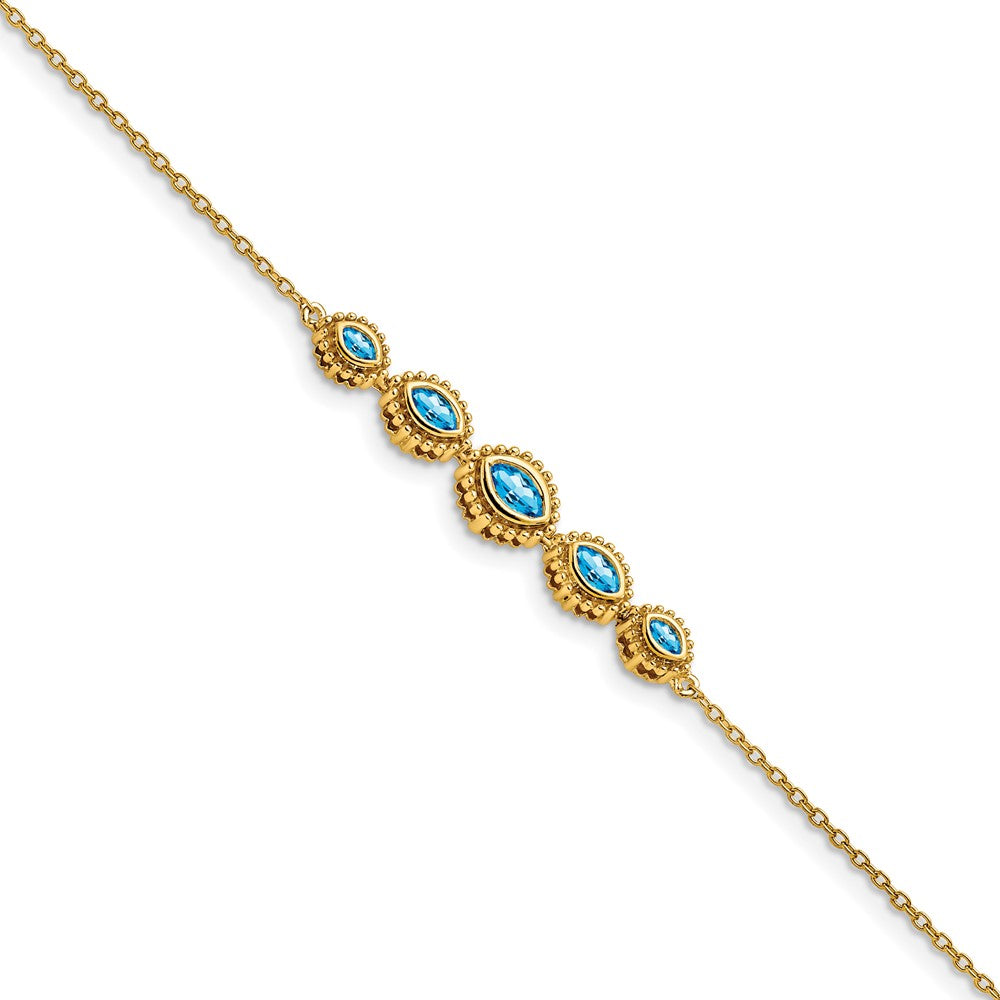 14k Marquise Blue Topaz Bracelet 7 inches