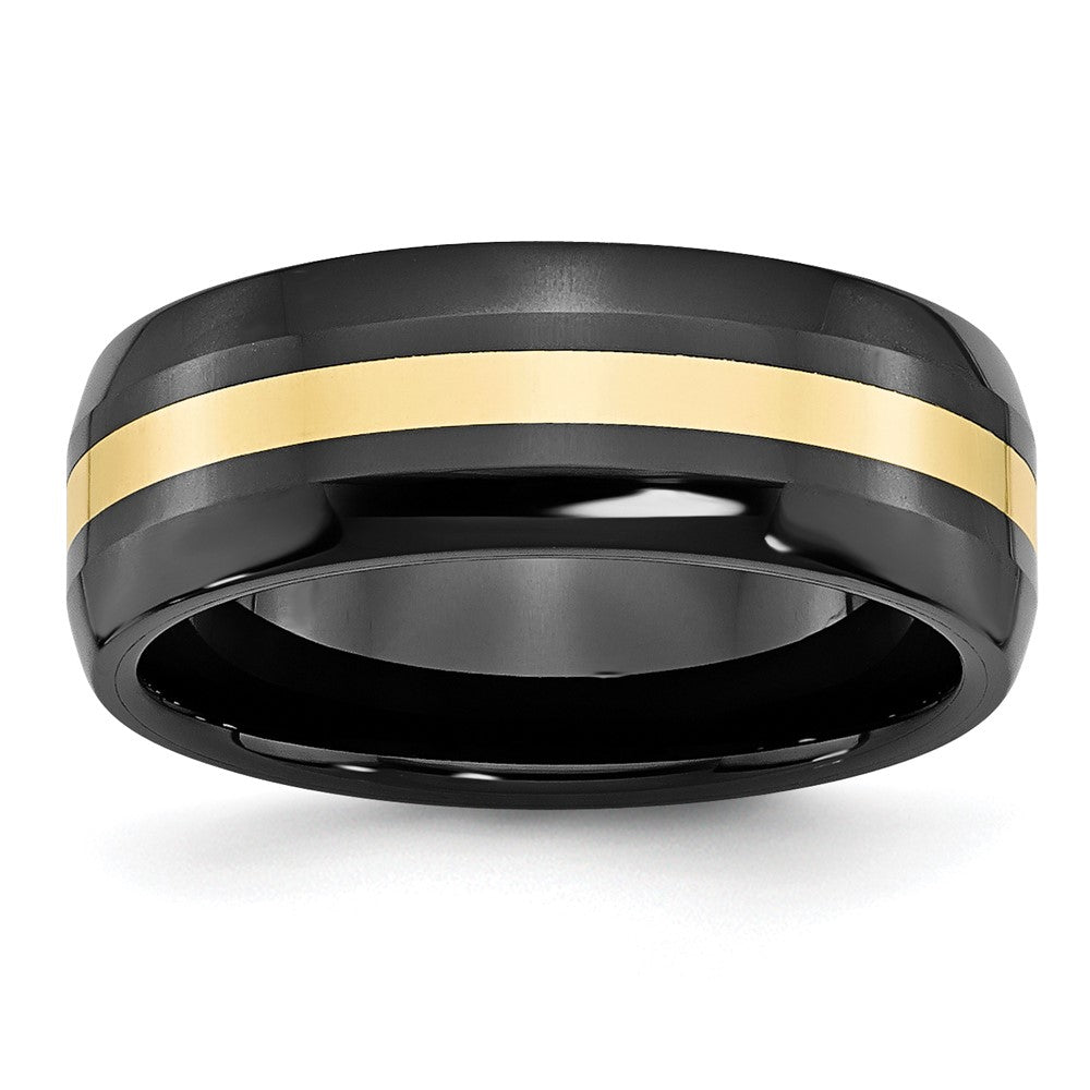 Ceramic Black with 14k Inlay 8mm Polished Band Size - 12