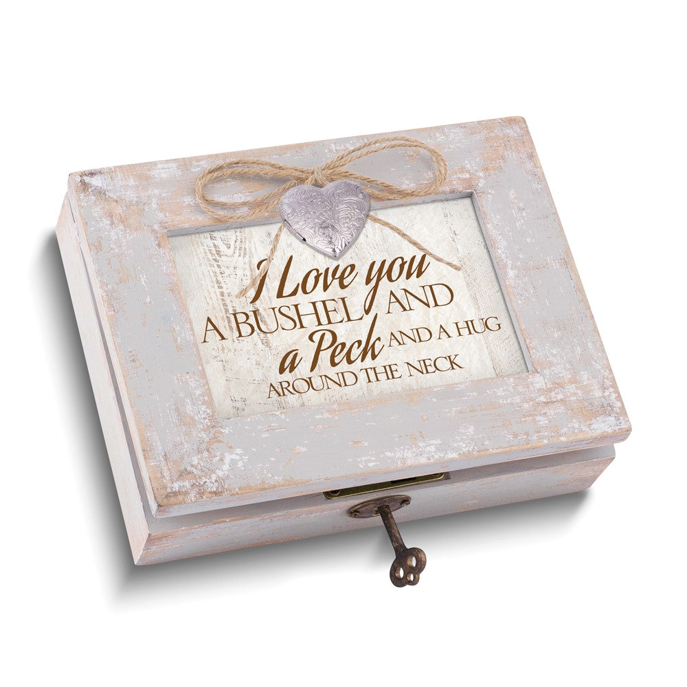 Bushel and a Peck Distressed Finish 4x6 Sentiment Frame (Plays Edelweiss) Locking Heart Locket Wooden Music Box QGM18547