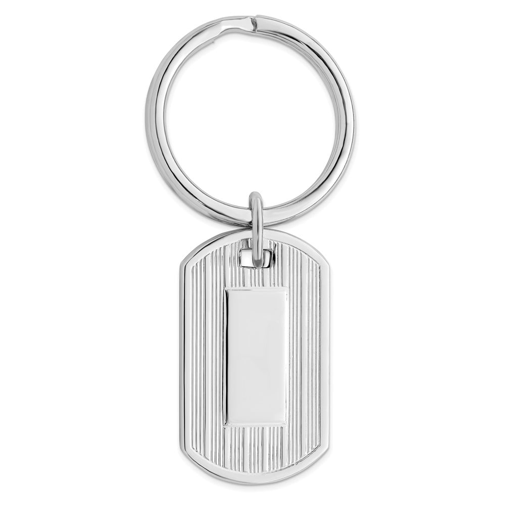 Rhodium-plated Kelly Waters Etched Lines Key Ring with Engravable Area QGL8720