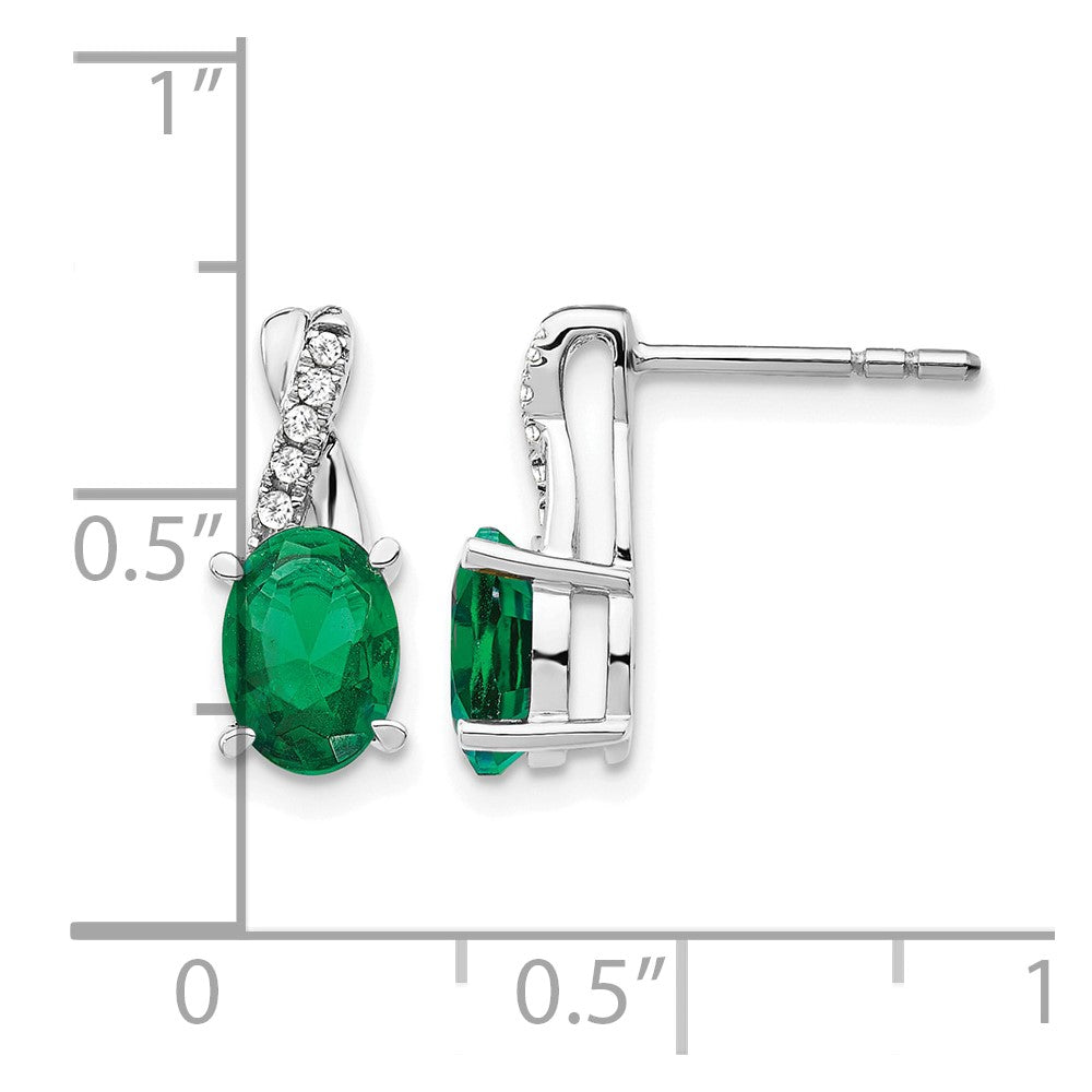 10kw Cr. Emerld & Diamond Earrings 7x5 Oval CREM, Rd 10-1.1mm dia