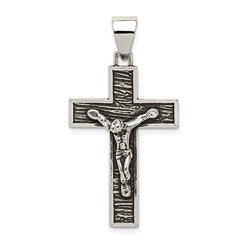 Sterling Silver Antiqued Box Cross Crucifix Pendant