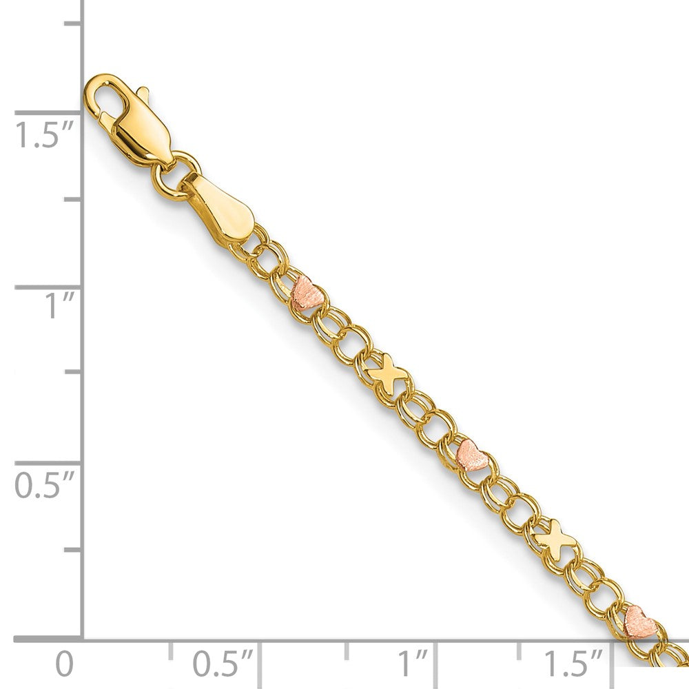 10k and Rose X's and Hearts 7in Bracelet