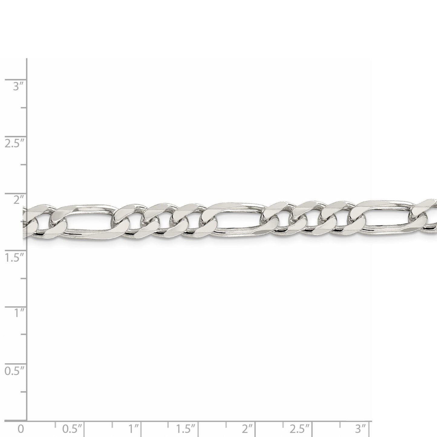 Sterling Silver 8mm Pav‚ Flat Figaro Chain 20 Inches