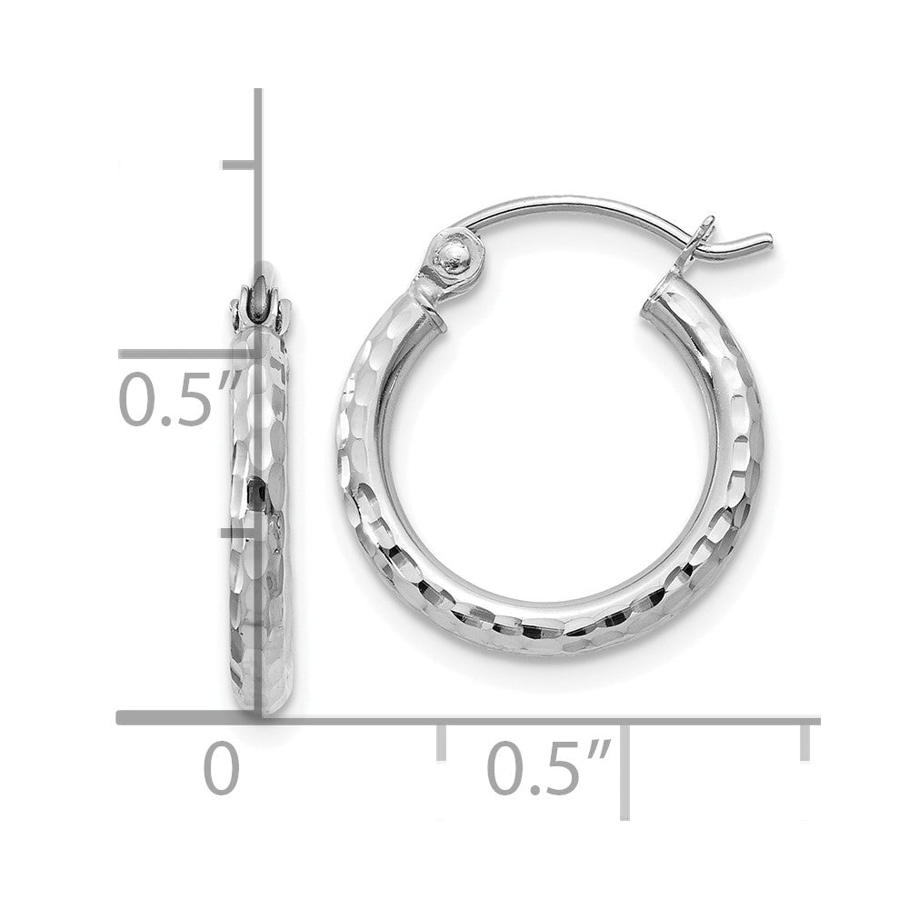 10k White Gold Diamond-cut 2mm Round Tube Hoop Earrings