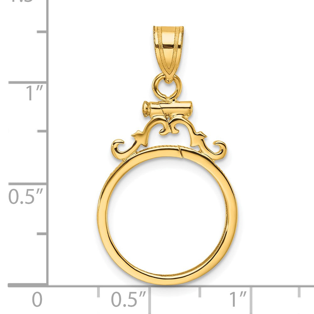 Wideband Distinguished Coin Jewelry 14k Polished French Scroll 16.5mm x 1.35mm Screw Top Coin Bezel Pendant