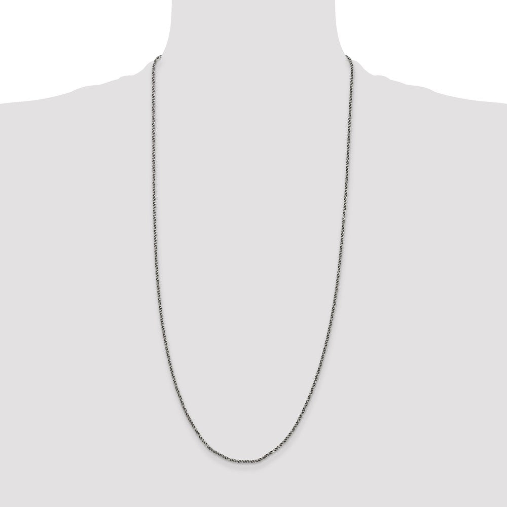 Sterling Silver Ruthenium-plated 1.7mm Twisted Tight Wheat Chain 30 Inches