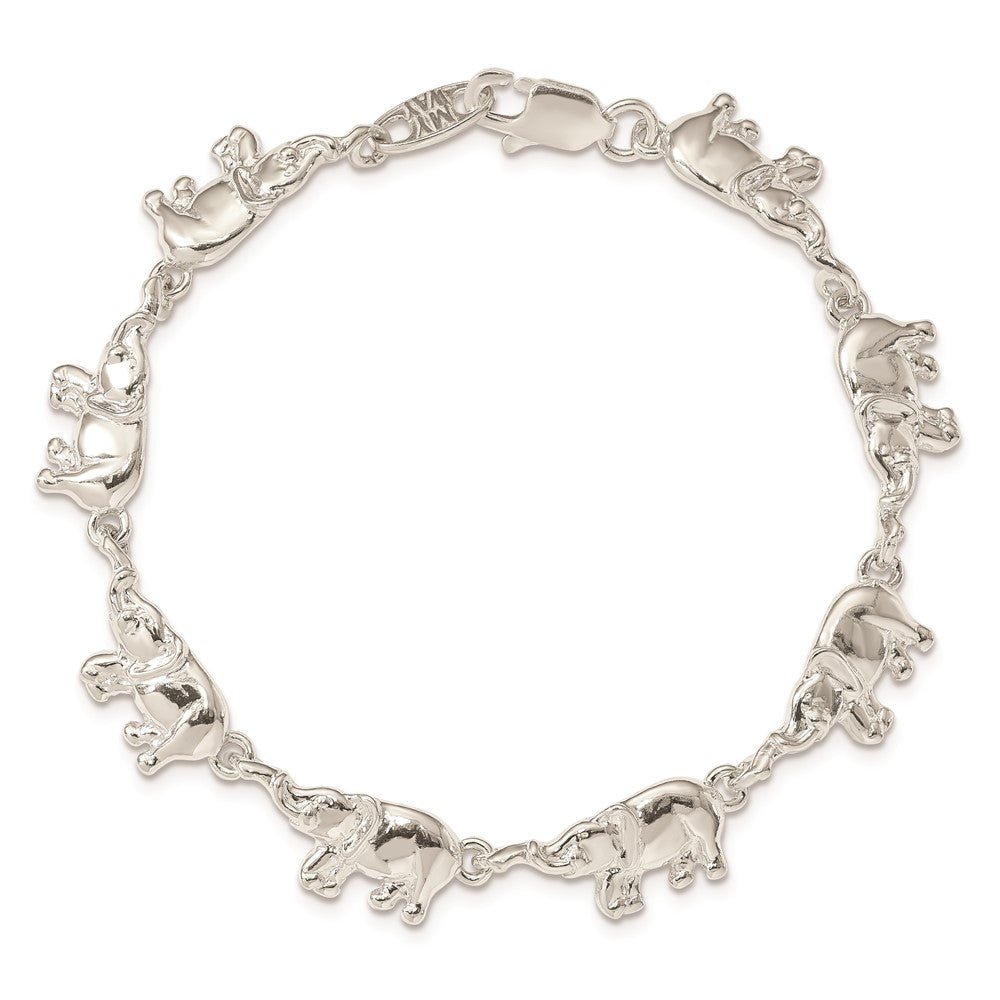 Sterling Silver Elephants Bracelet 7 inches