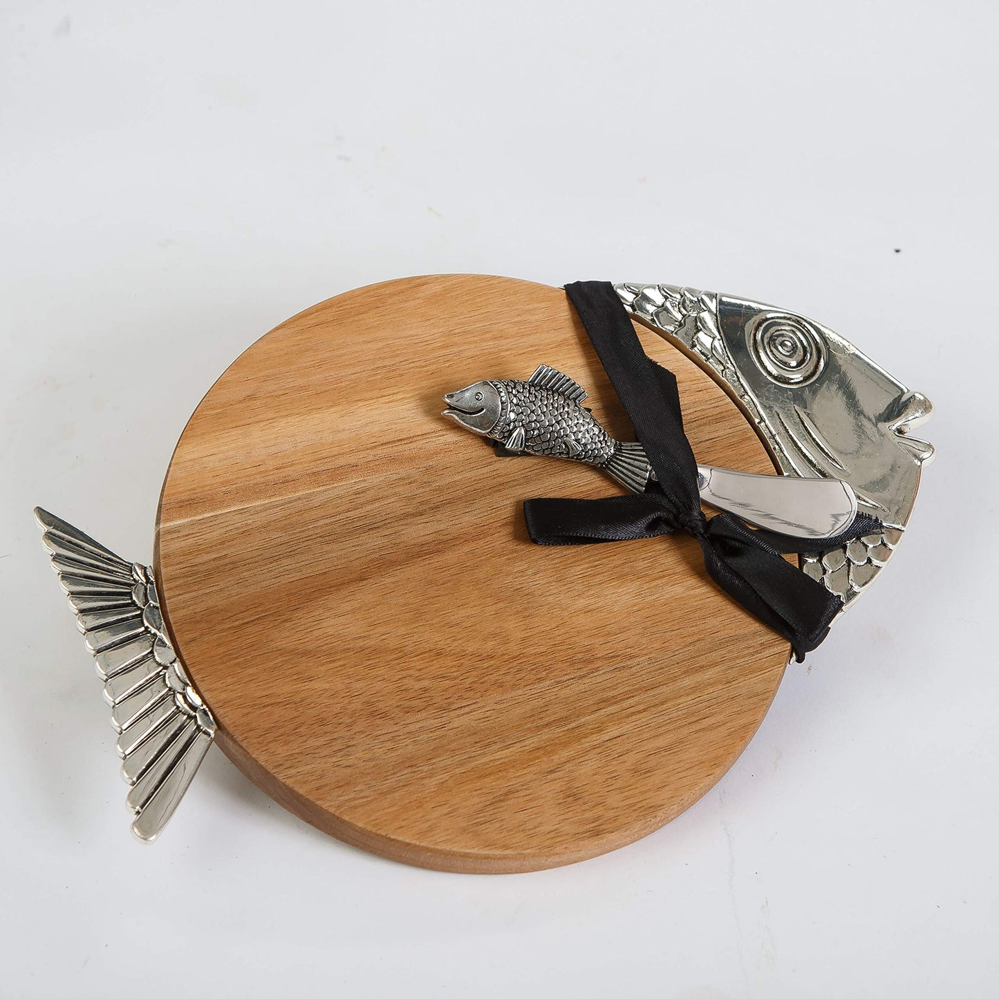 Acacia Wood Tropical Fish Cheese Board with Stainless Steel Knife QGM23729