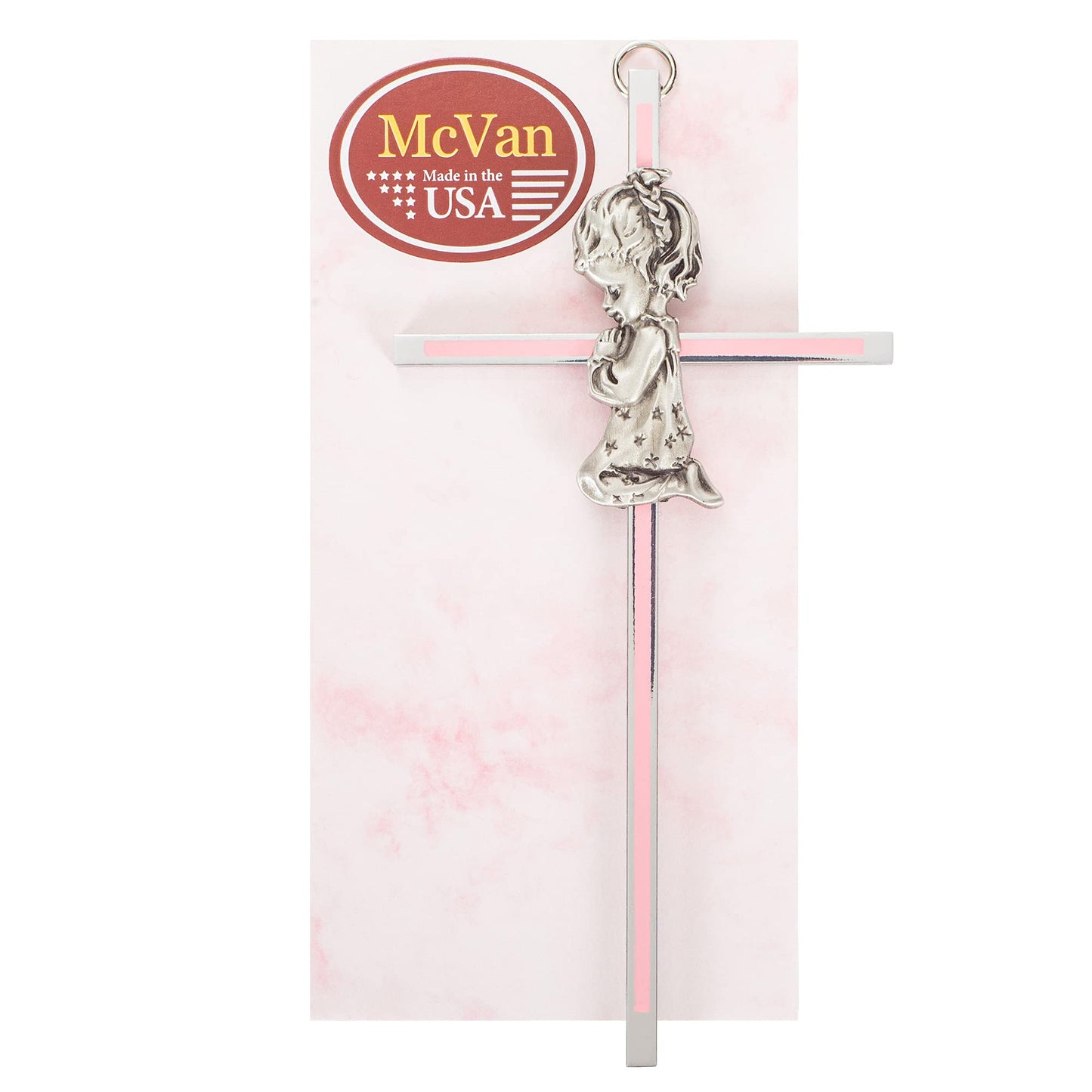 Praying Little Girl Pink 6 Inch Metal Hanging Wall Cross