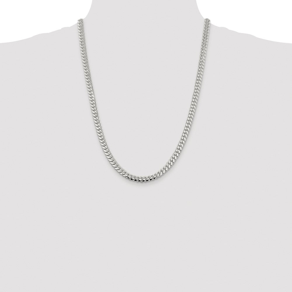 Sterling Silver Rhodium-plated 6.4mm Polished Domed Curb Chain