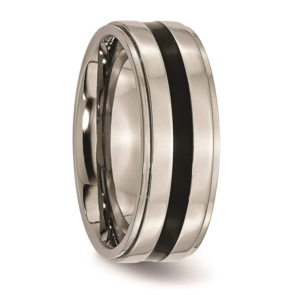 Titanium Polished Black Enamel 8mm Ridged Edge Band Size - 7.5