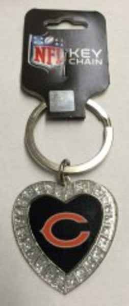 Chicago Bears Bling Rhinestone Heart Keychain
