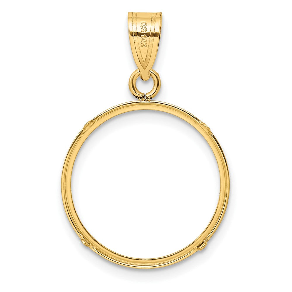 Wideband Distinguished Coin Jewelry 14k Polished and Diamond-cut 17.8mm Prong Coin Bezel Pendant