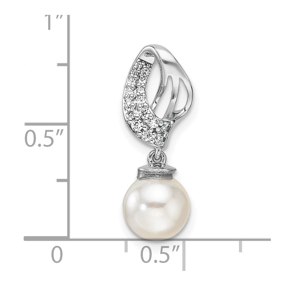 14K White Gold Polished Diamond and Pearl Chain Slide