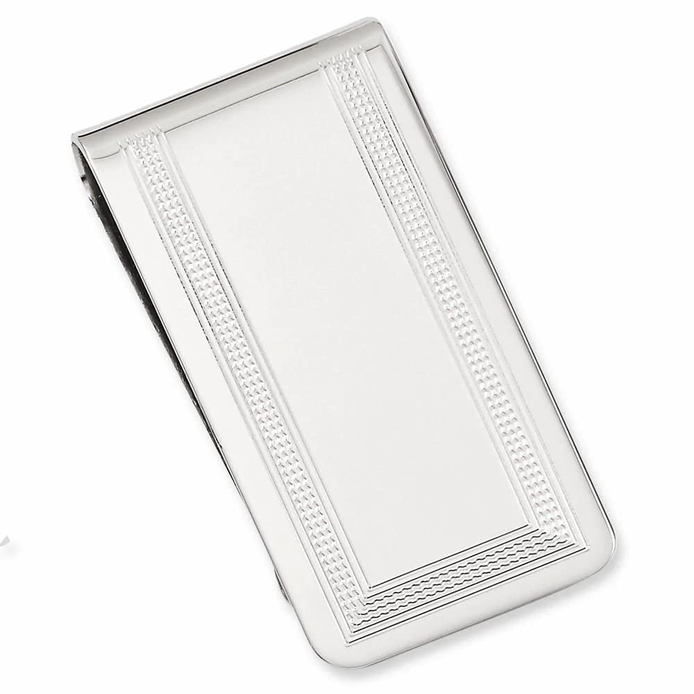 Primal Rhodium-Plated Kelly Waters Polished with Engraveable Area Money Clip
