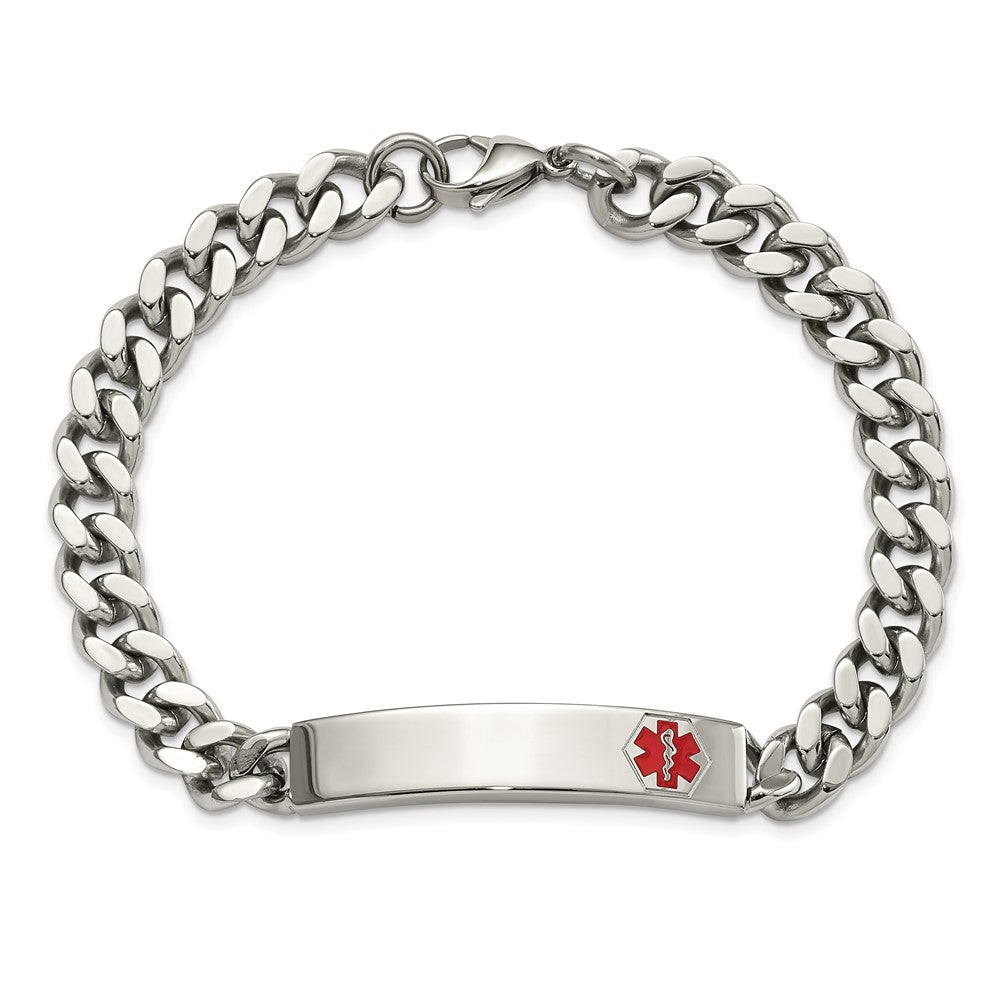Stainless Steel Polished with Red Enamel 8.75in Medical ID Bracelet 8.75 inches