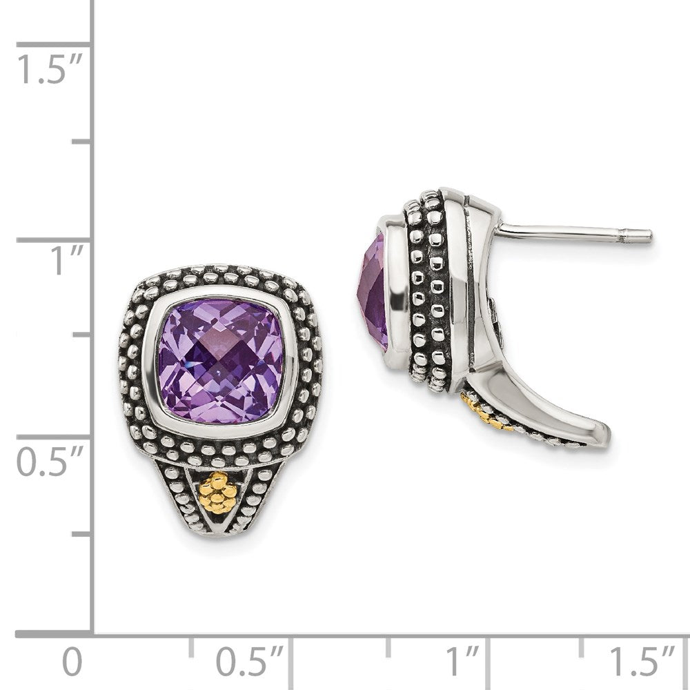 Sterling Silver w/14k Antiqued Amethyst Post Earrings