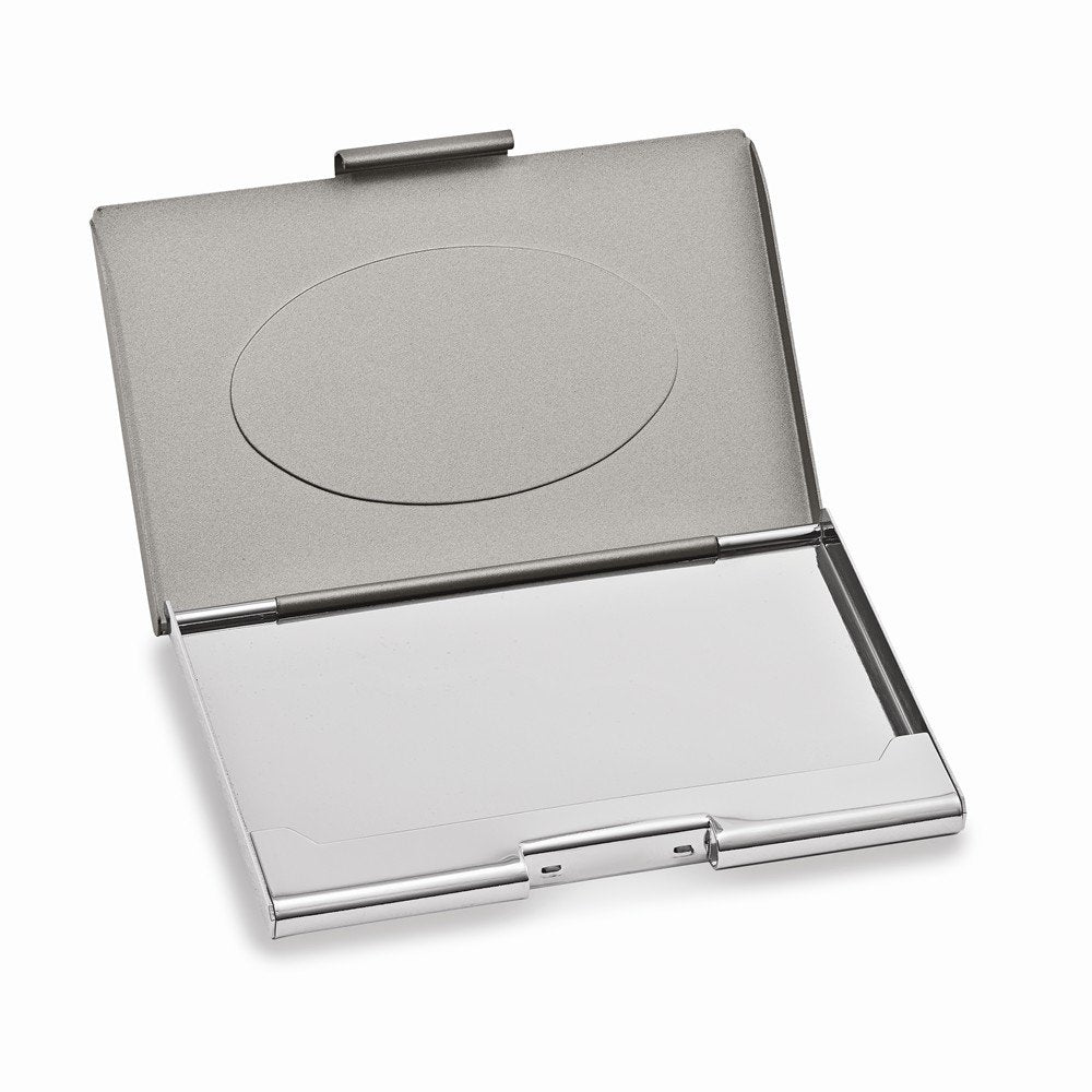 Satin and Polished Nickel-plated Business Card Case with Oval Engraving Area QGL8014
