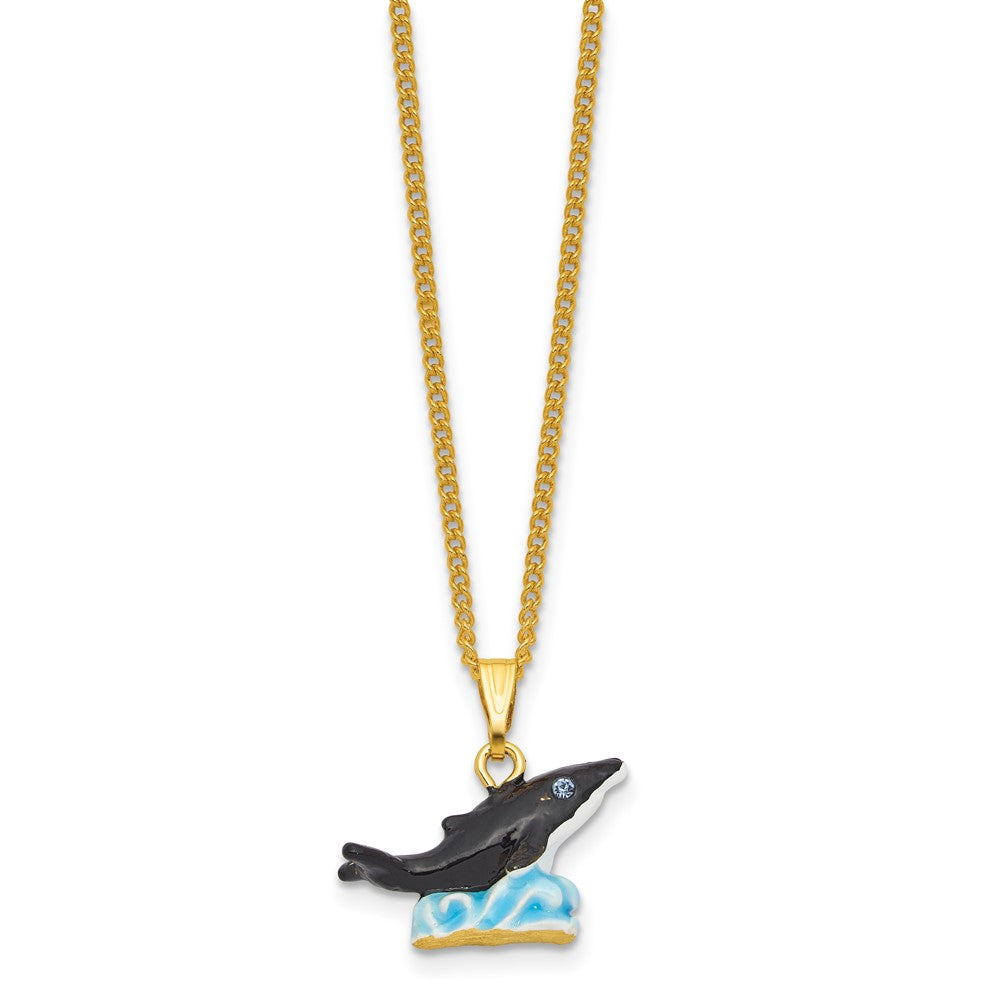 Luxury Giftware by Jere Bejeweled ONYX Killer Whale on Wave Trinket Box with Matching 18 inch Necklace