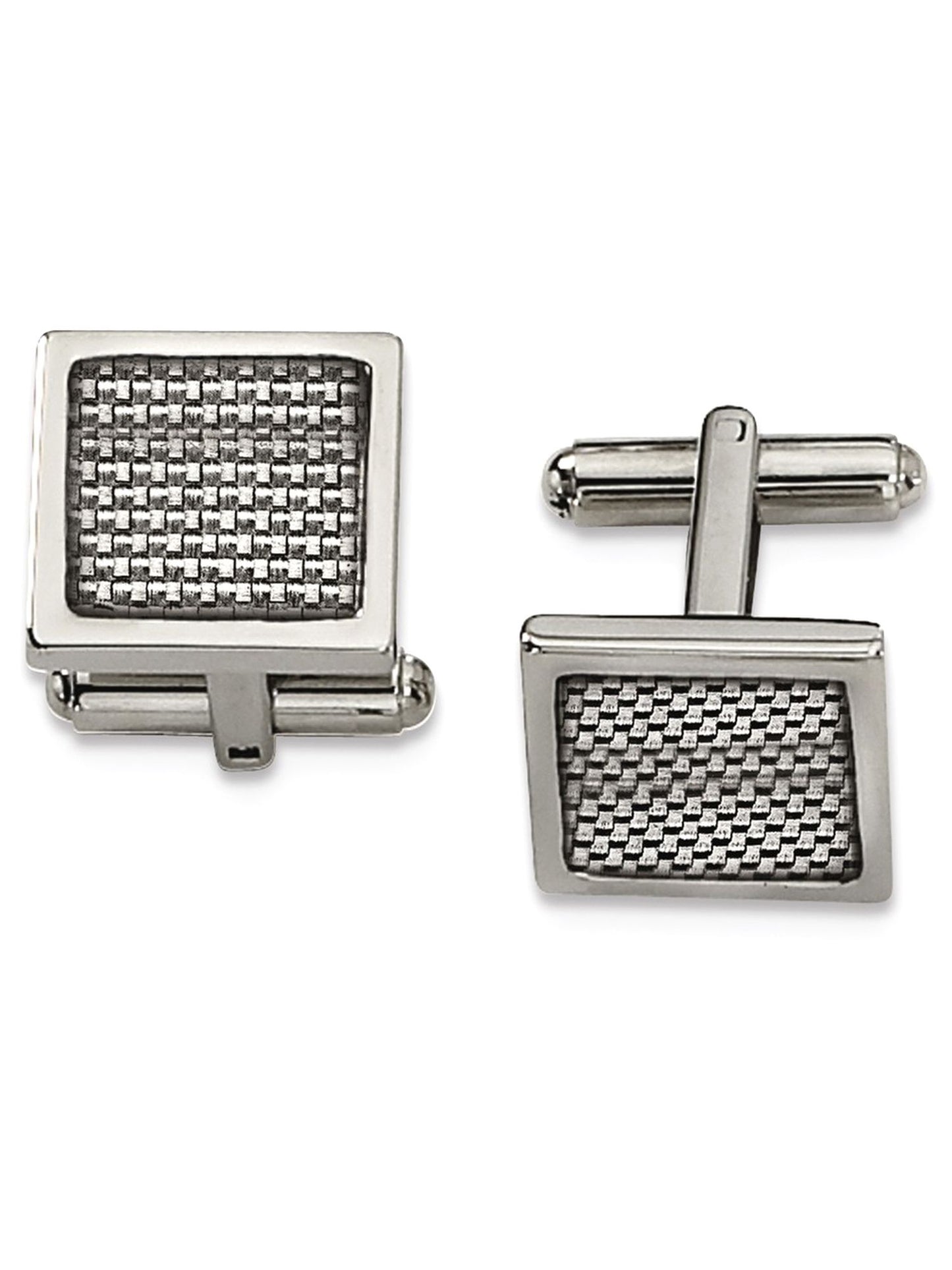 Stainless Steel Polished w/Grey Carbon Fiber Inlay Cuff Links