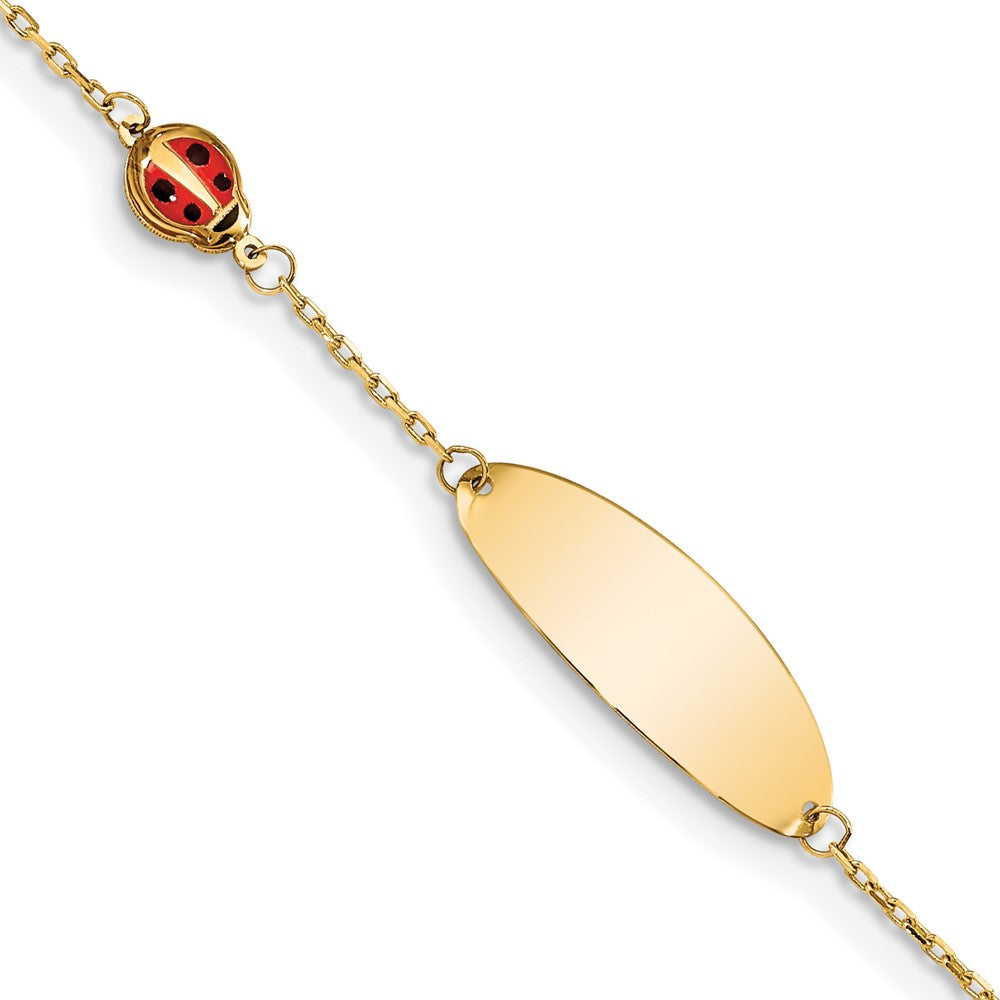 14K Children's Enamel Ladybug w/.5in ext. ID Bracelet 5.5 inches