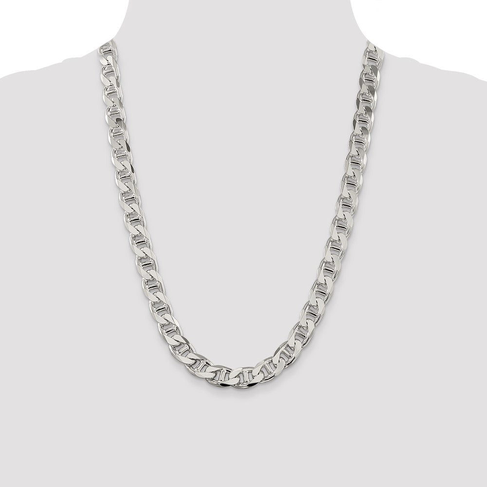 Sterling Silver 10.8mm D/C Flat Anchor Curb Chain 24 Inches