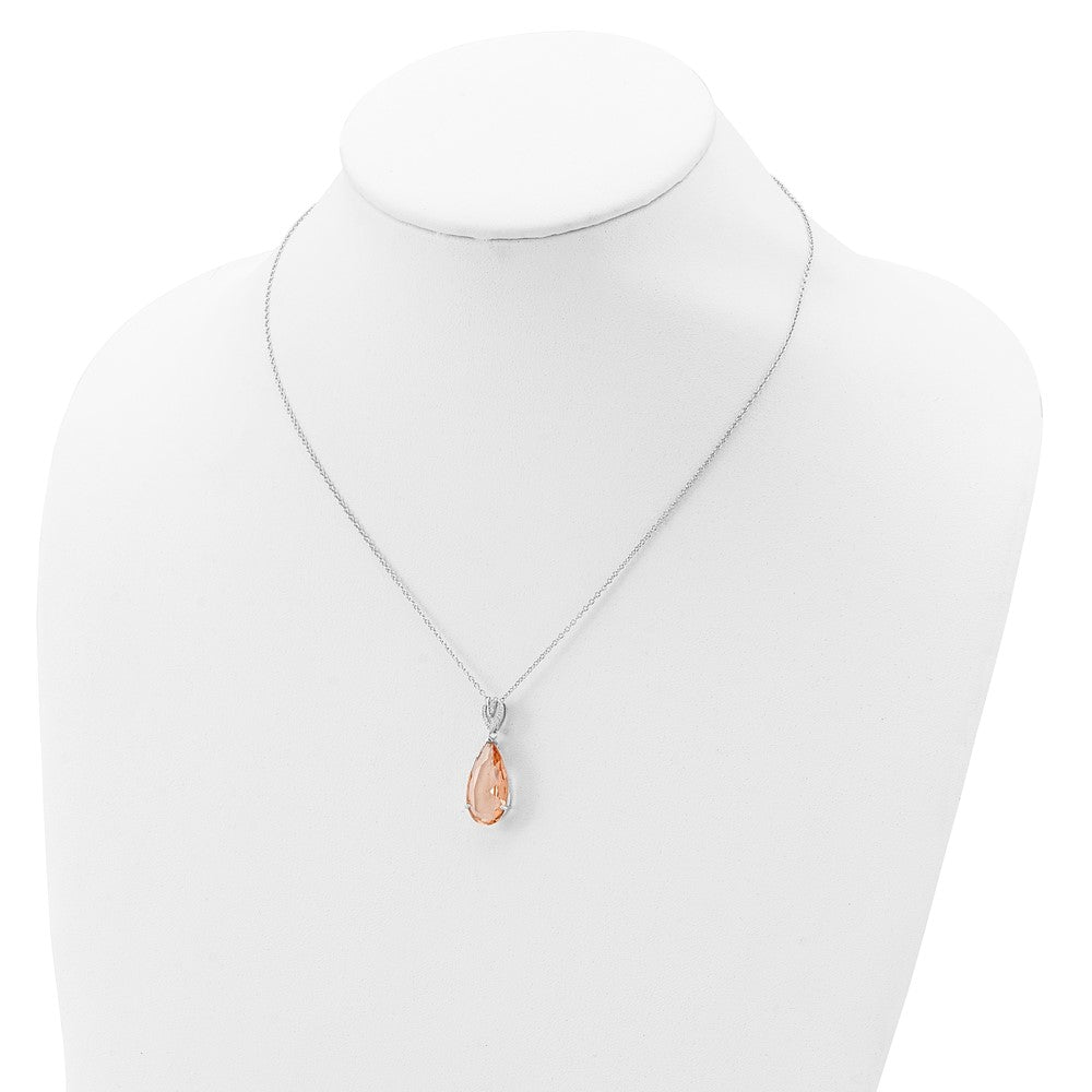 Cheryl M Sterling Silver Rhodium-plated Brilliant-cut Simulated Morganite and White Brilliant-cut CZ Teardrop 18 Inch Necklace 18 Inches