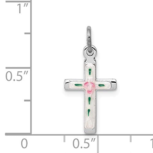 Sterling Silver Rhodium-plated Enameled Cross Charm