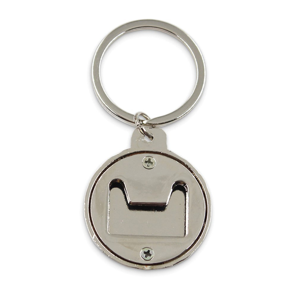 Silver-tone Polished Circle Bottle Opener Key Ring