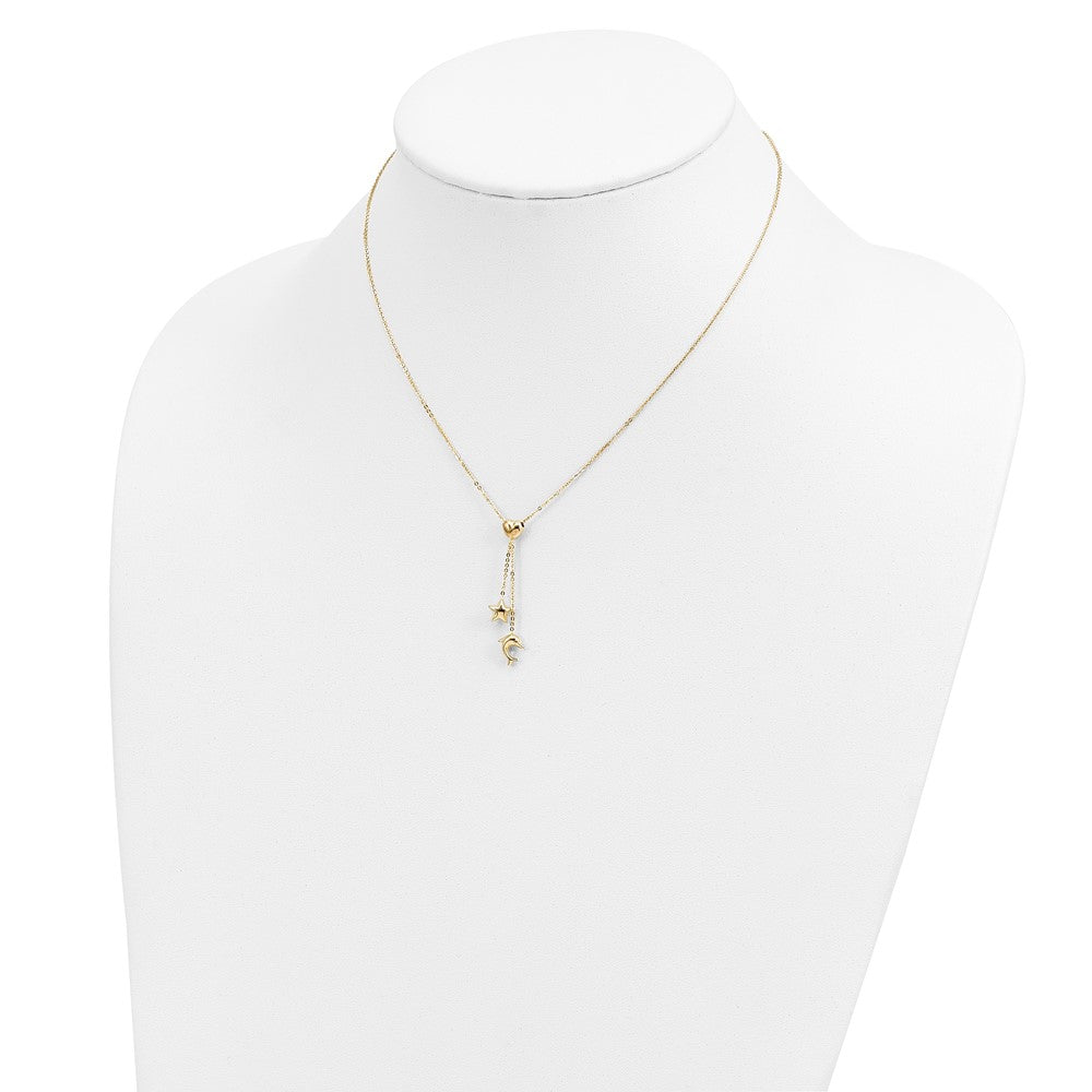 14k Heart, Star & Dolphin Y-Necklace