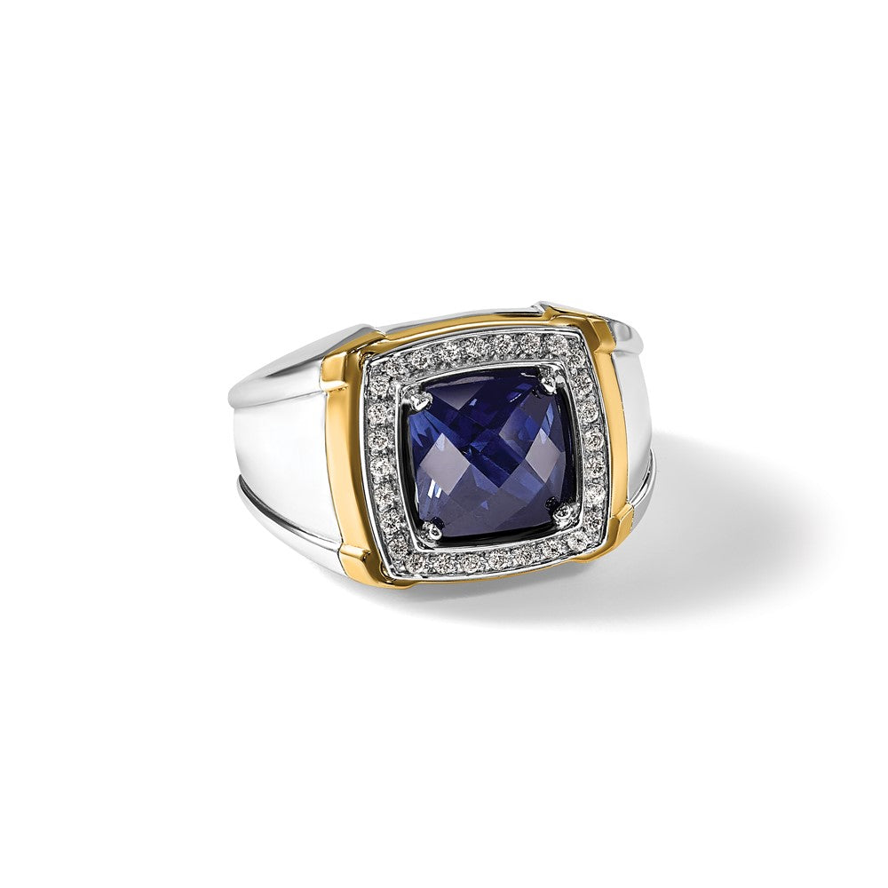 IBGoodman 10k Two-tone Men's Polished Lab Created Sapphire and A Quality Diamond Ring