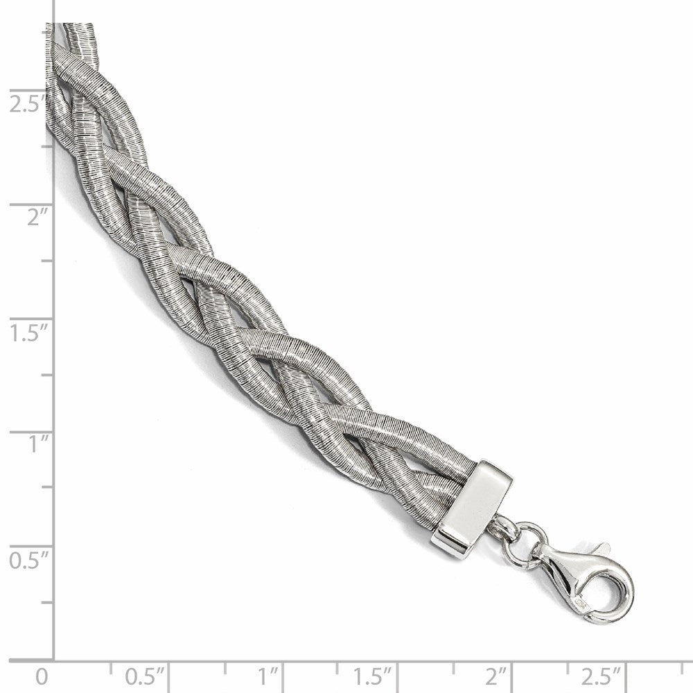 Sterling Silver Rhodium-plated Braided with 1in ext. Bracelet