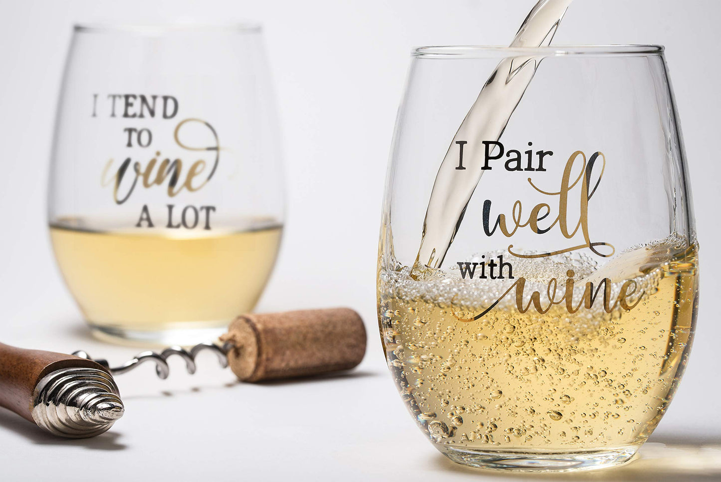 Lillian Rose Glass Set with Funny Wine Sayings, 4.75", Clear