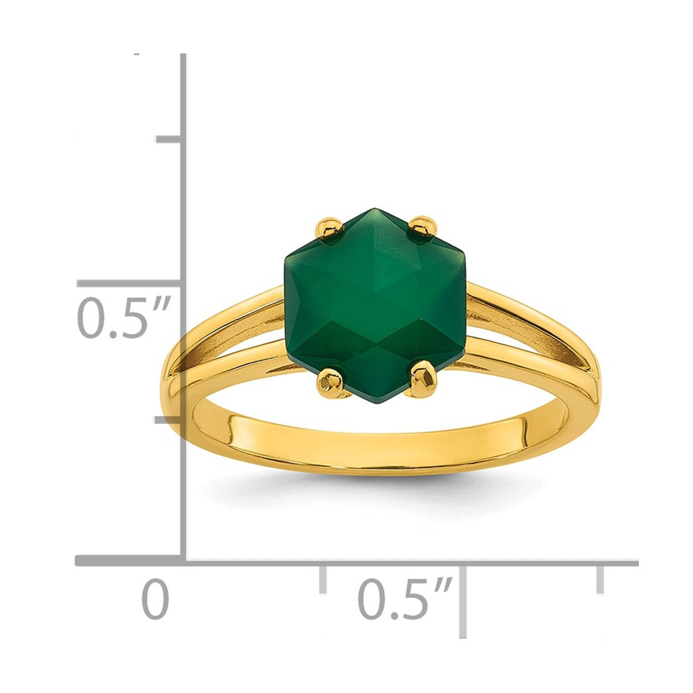 Sterling Silver Gold-tone Polished Hexagon Green Chalcedony Size 7 Ring