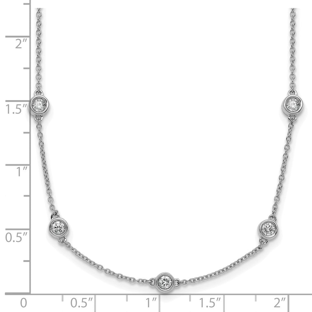 14k White Gold Complete 1 carat Bezel-set Diamond and Cable Chain 17-Station 18 inch Necklace