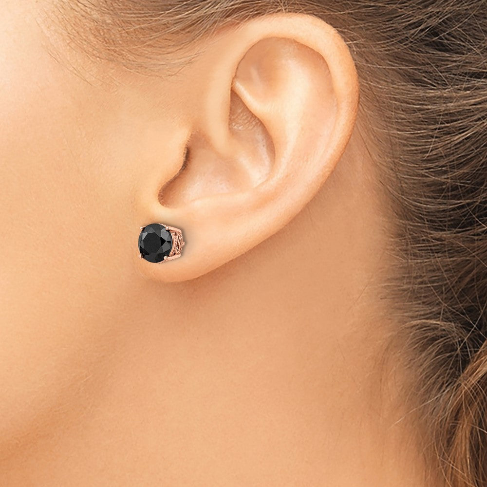 Cheryl M Sterling Silver Rose Gold-plated Polished Black CZ Stud Earrings