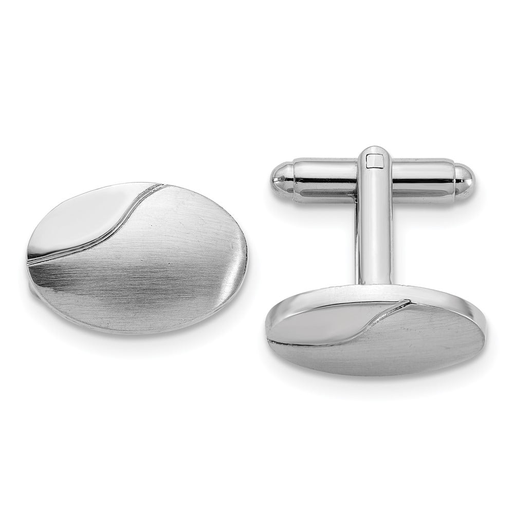 Silver-tone Brushed and Polished Oval Cuff Links Q-GM22654