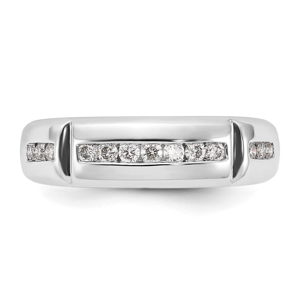 10K White Gold Polished Grooved Diamond Ring