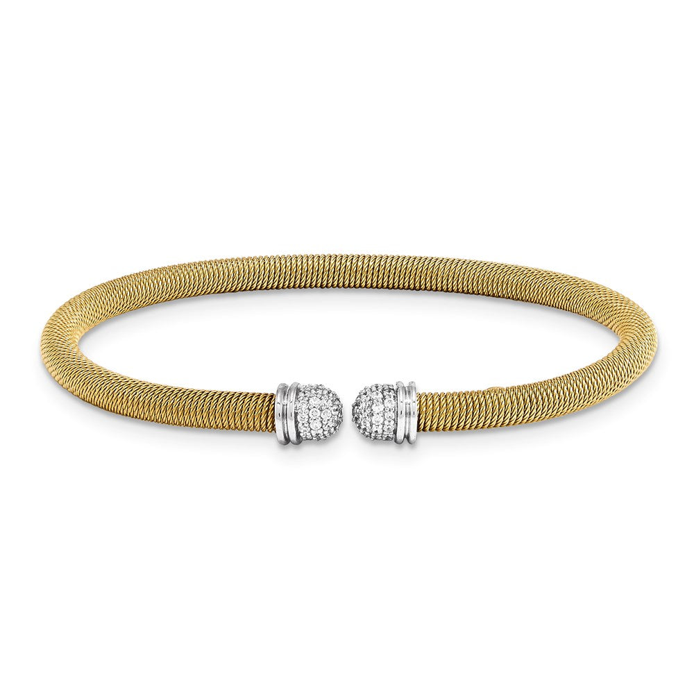 Sterlling Silver YG 7.25 plated Cuff Bypass CZ Bangle