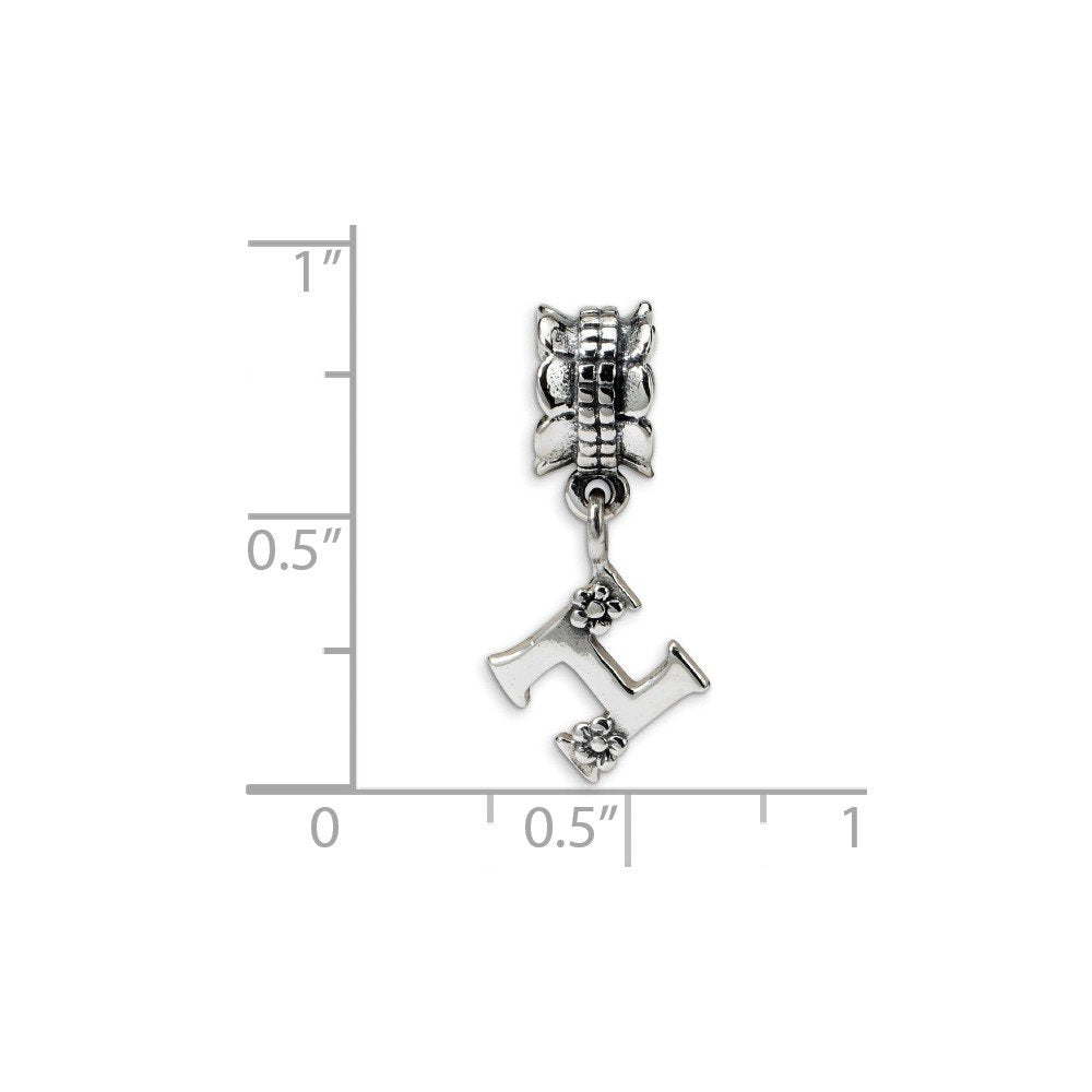 925 Sterling Silver Polished Artisan Oxidized Reflections Letter Name Personalized Monogram Initial H Dangle Bead Charm