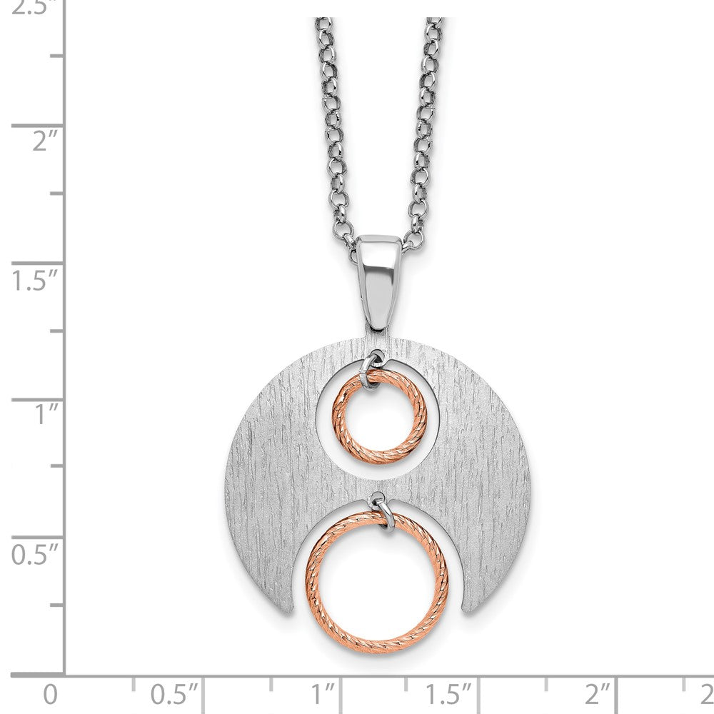 Sterling Silver Rh/Rose gold-plat Polish/Brush w/1in ext. Necklace