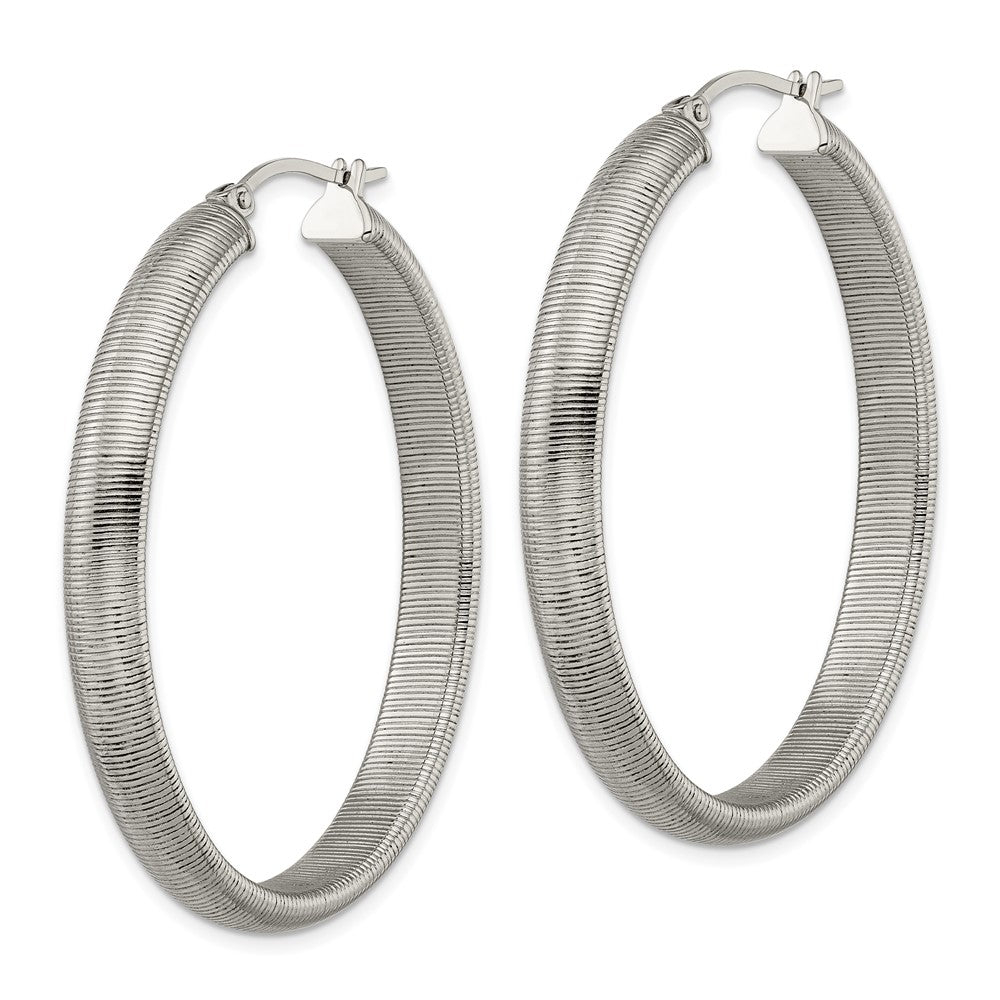 Stainless Steel Polished and Textured Oval Hoop Earrings