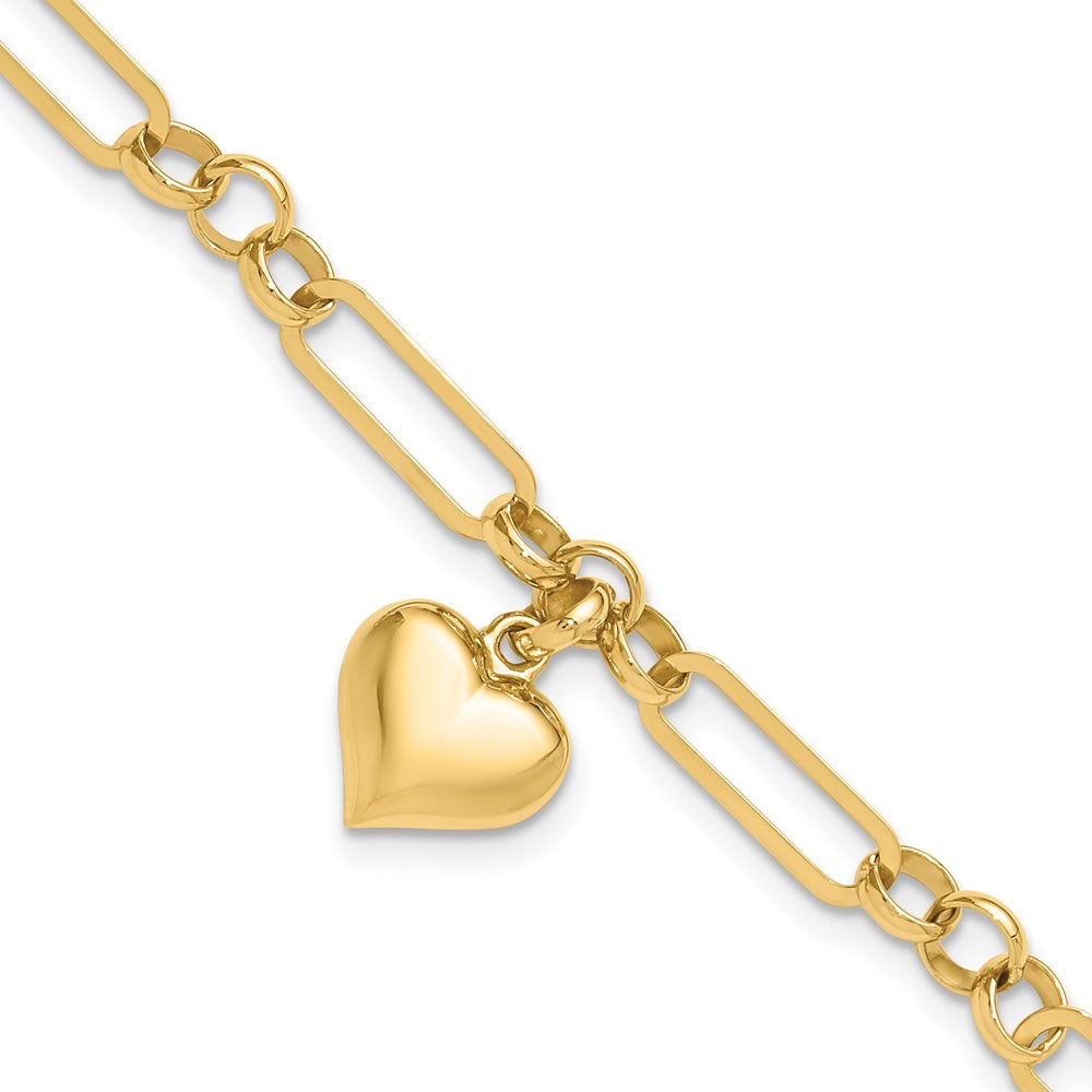 14K Polished Heart Charm Bracelet 7.5 inches