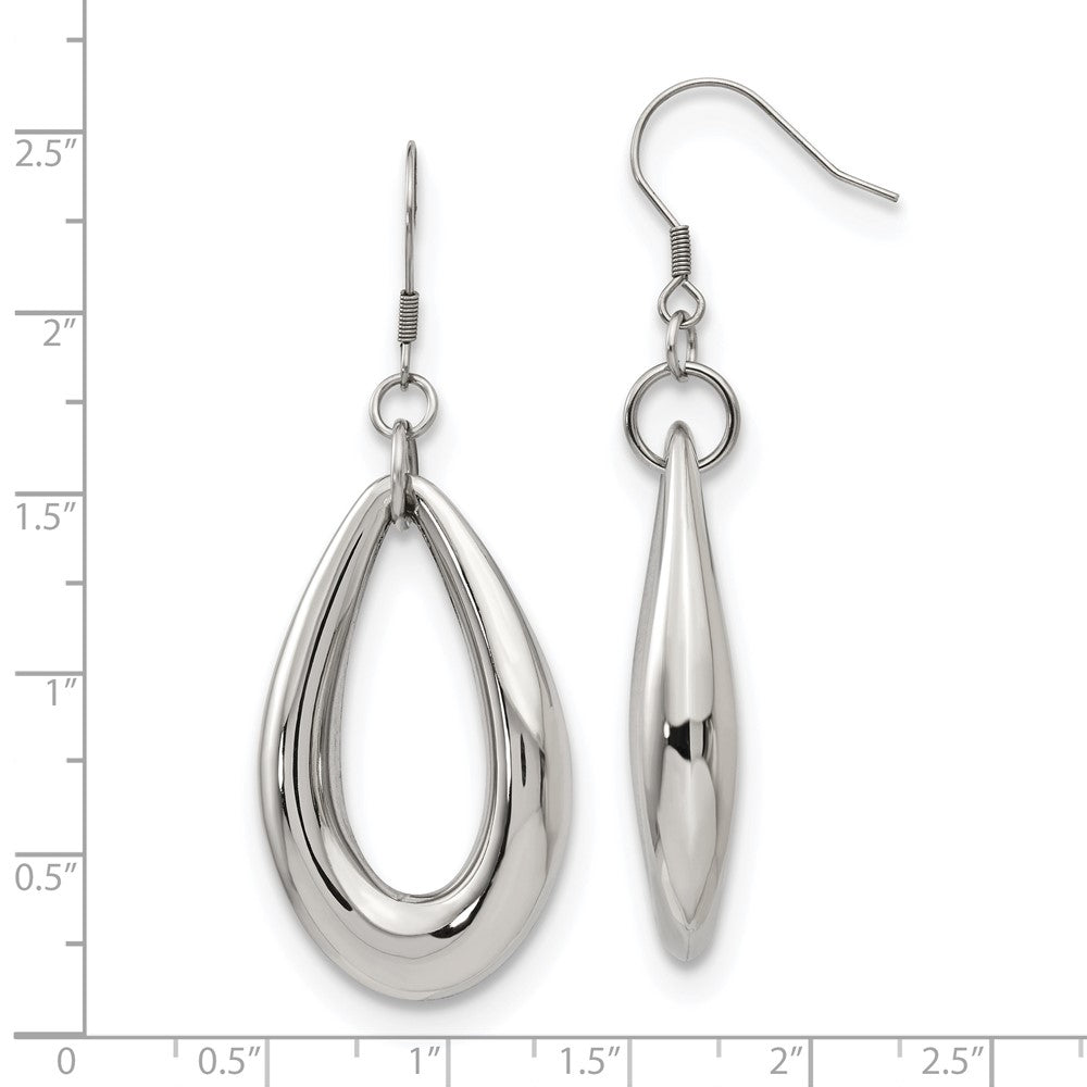 Stainless Steel Polished Teardrop Dangle Shepherd Hook Earrings