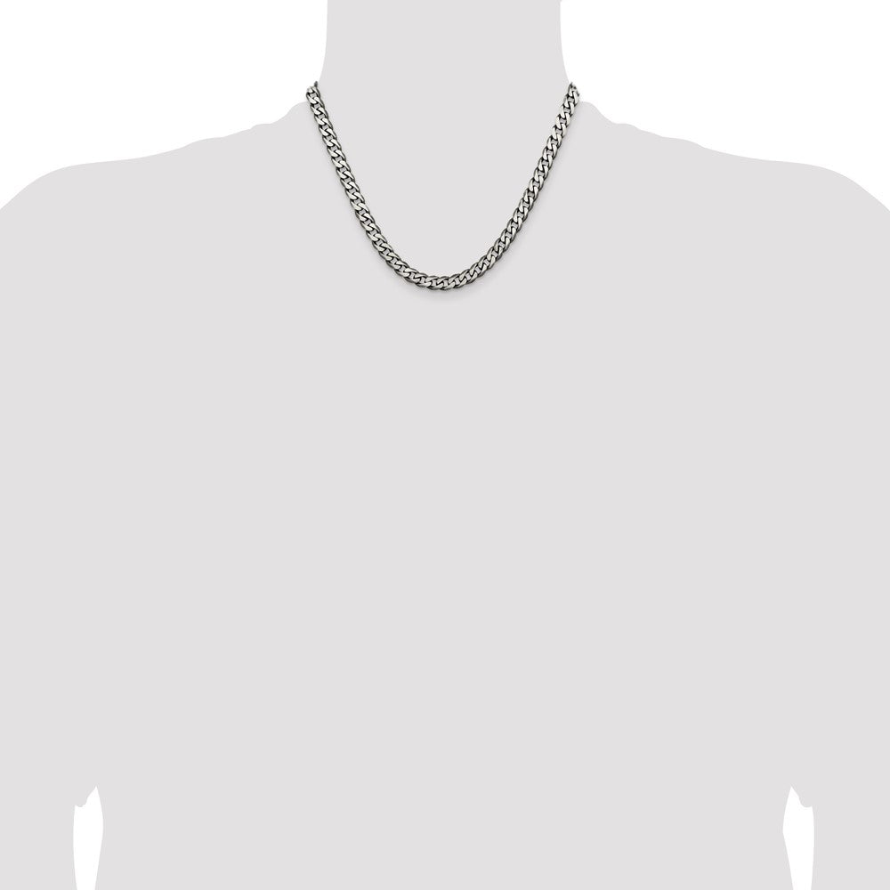 Sterling Silver Antiqued 6.5mm Curb Chain 18 Inches