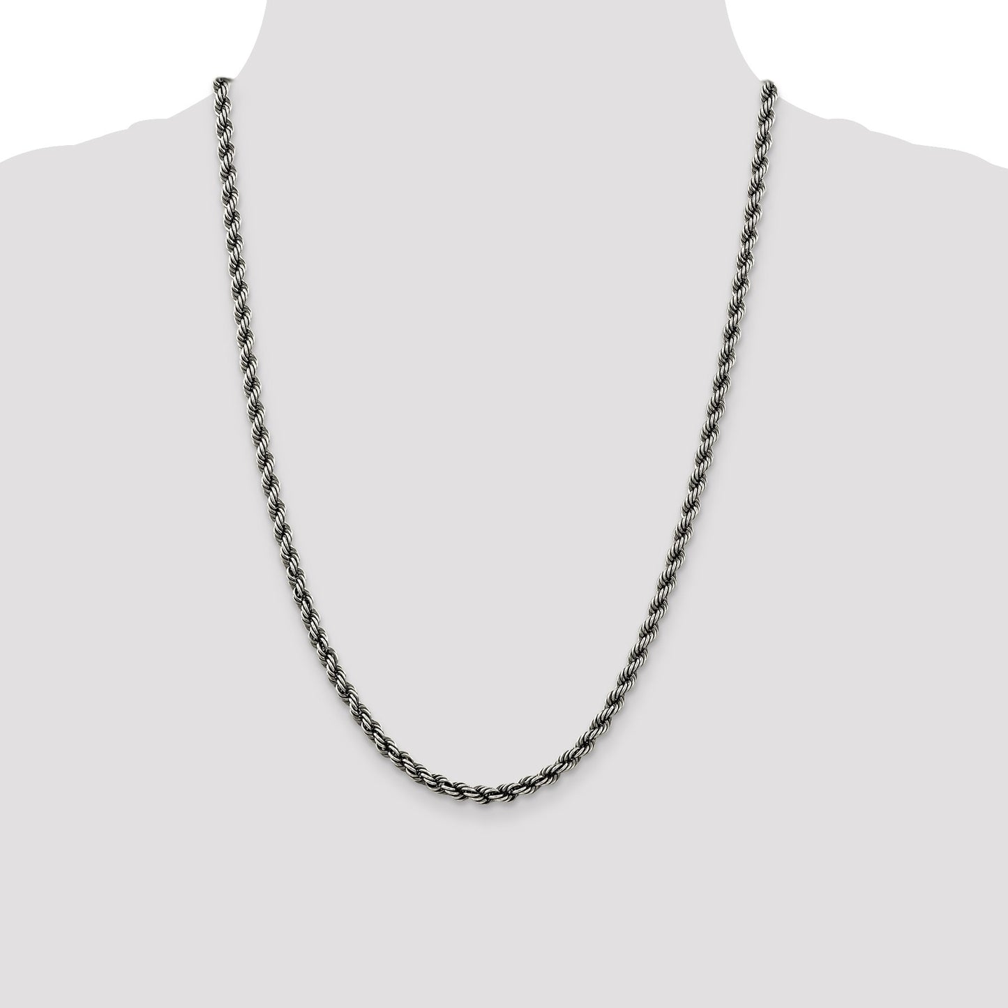 Sterling Silver Ruthenium-plated 4.5mm Rope Chain 24 Inches