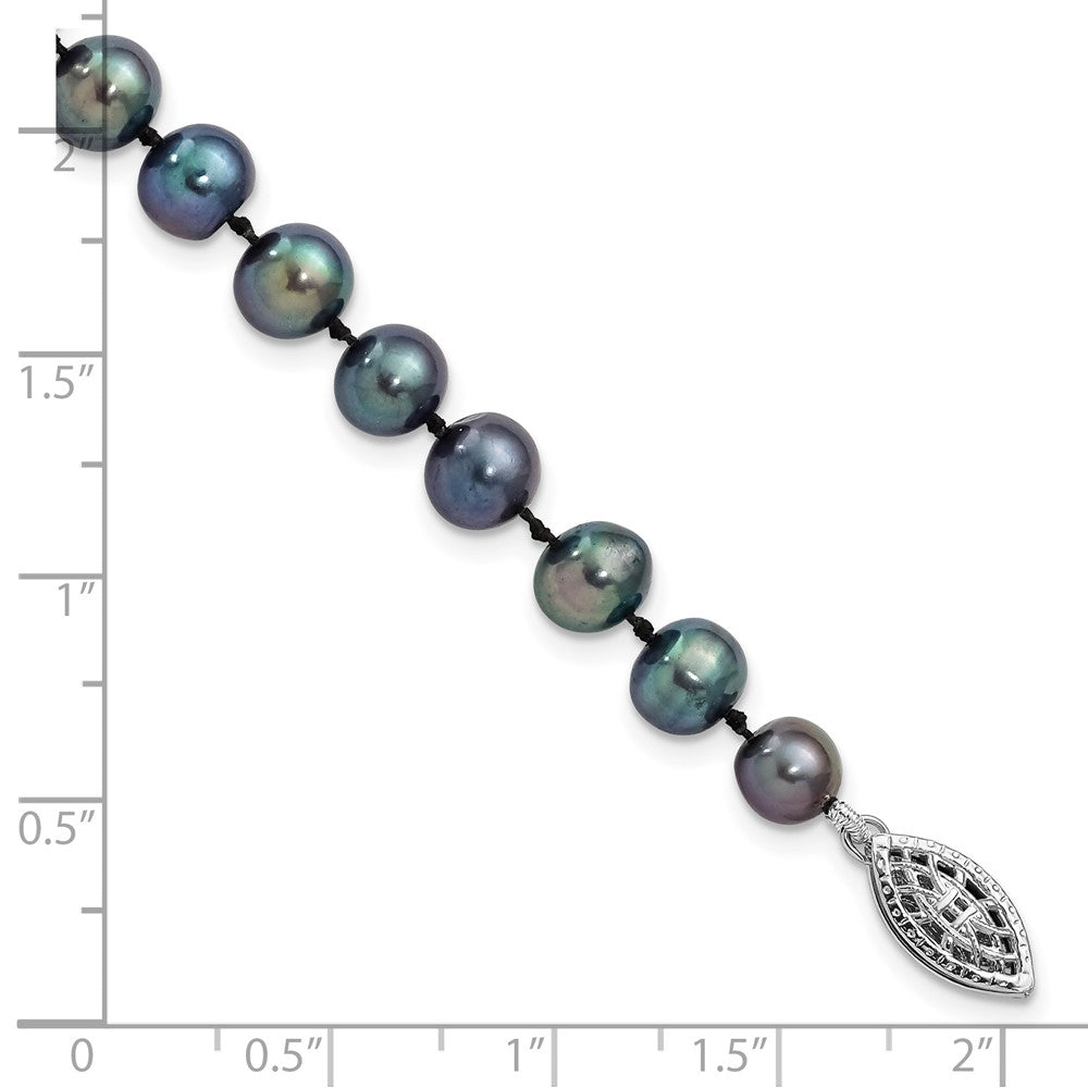 Sterling Silver Rhodium-plated 6-7mm Black Near-Round Freshwater Cultured Pearl 7.25 inch Bracelet 7.25 inches