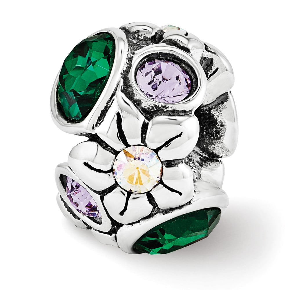 Sterling Silver Reflections Purple/Green Crystal Flower Bead